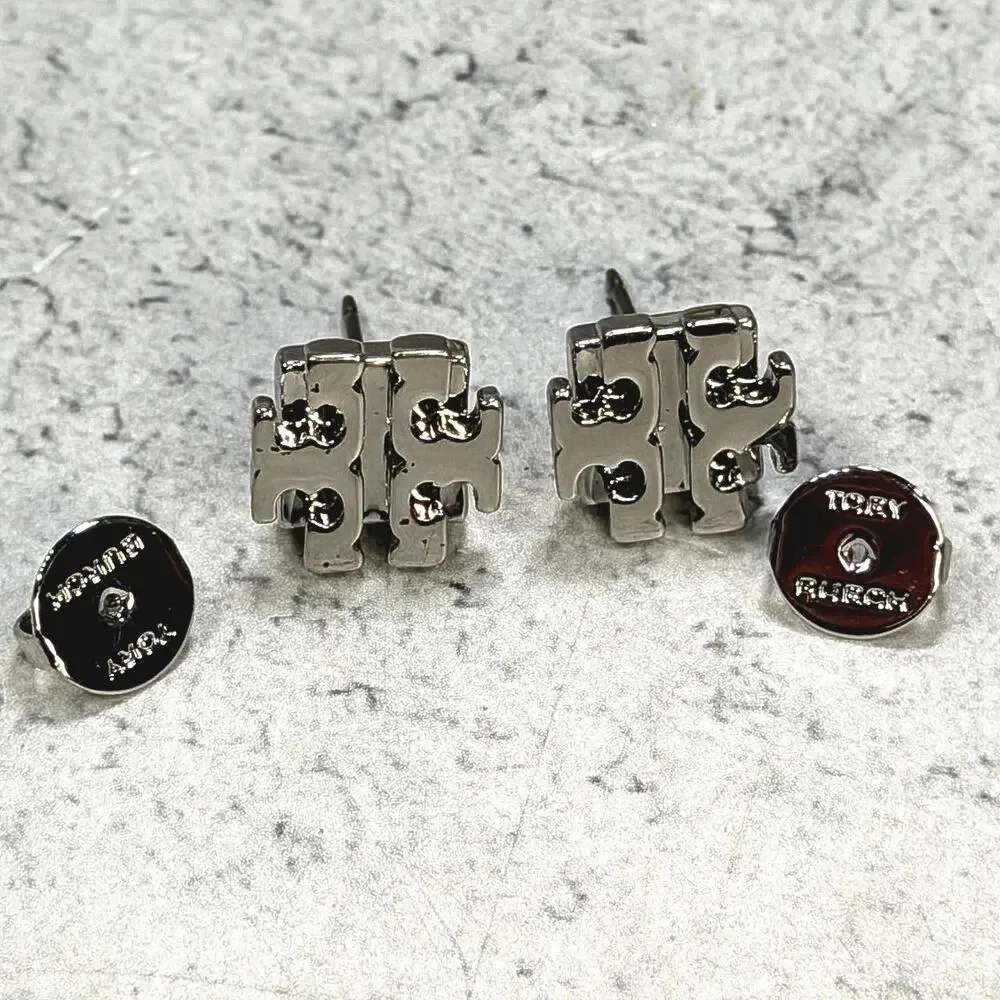 Tory Burch Icon Silver Stud Earrings Logo Minimalist style 11165504
